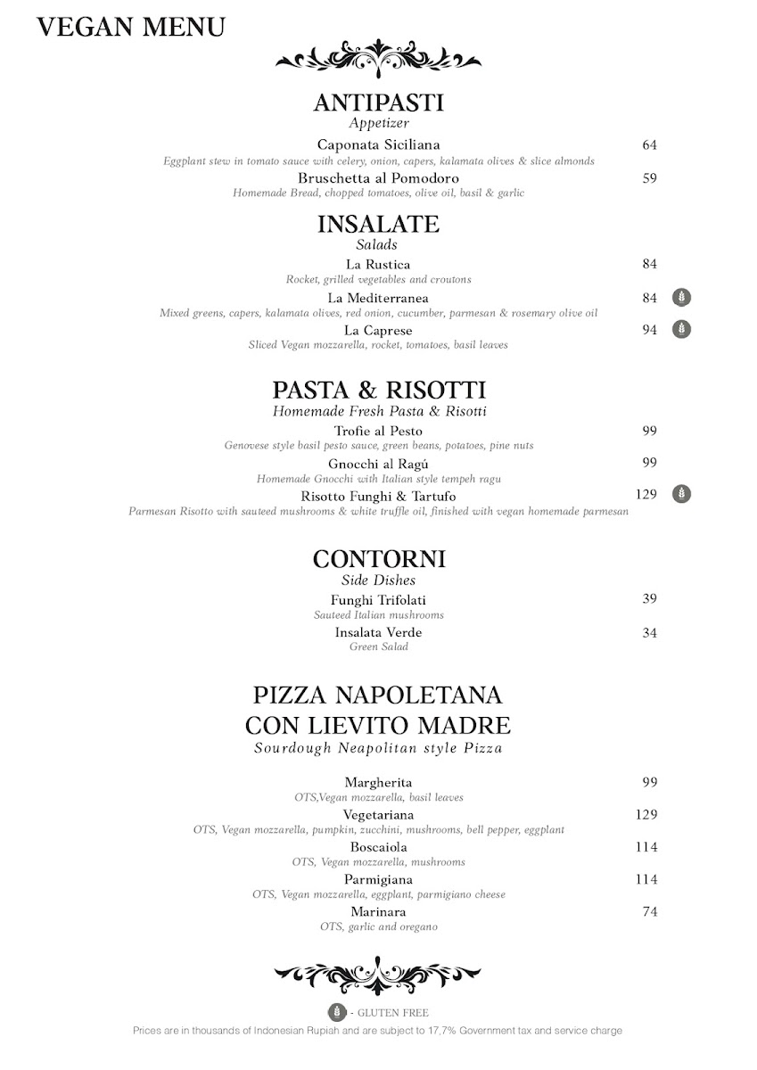 L'Osteria Pizza e Cucina Jimbaran Menu - Image 1